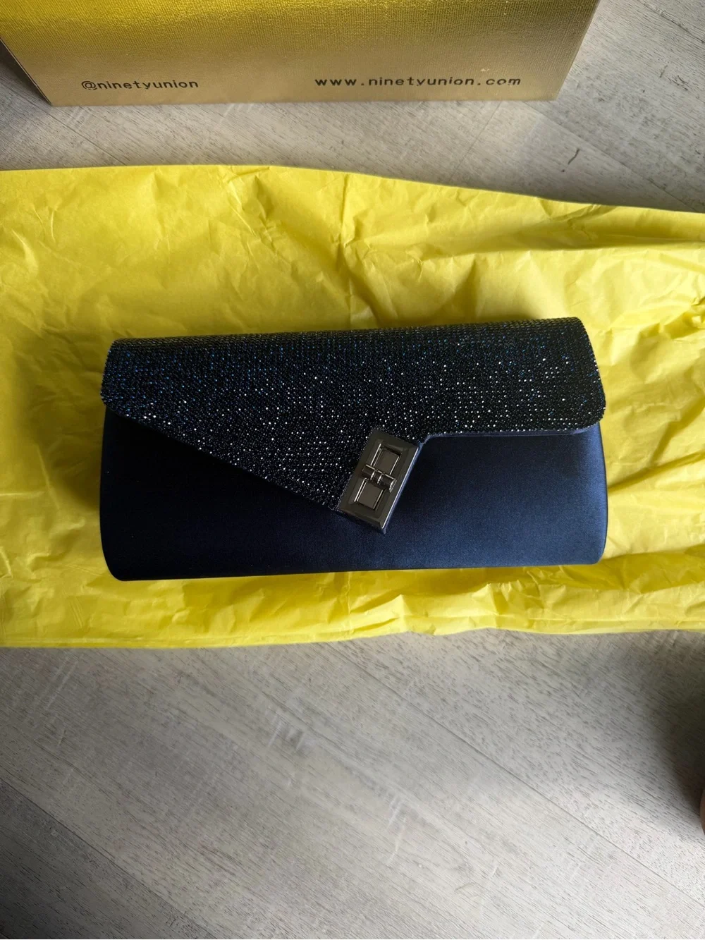 Navy Blue Evening Clutch Bag with Gold Hardware